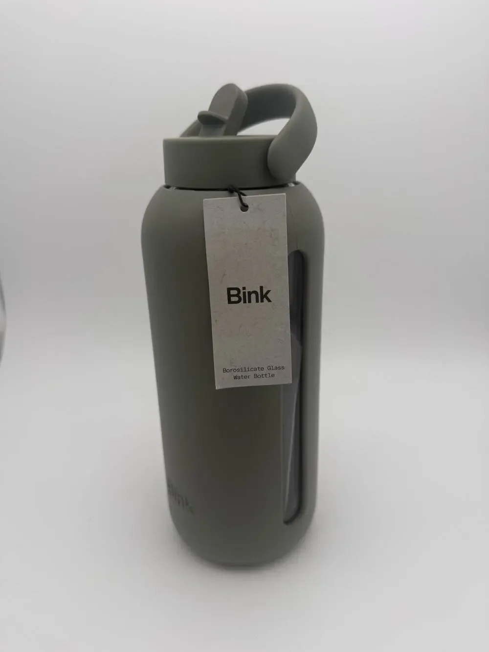 Bink 36 oz Big Water Bottle Flip Cap Lid w/straw Camo Green Borosilicate Glass